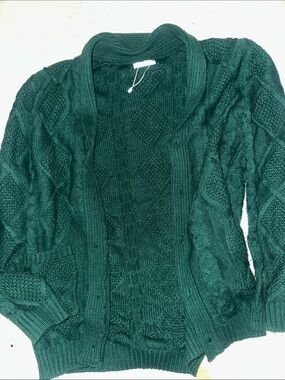 Womens Size S Coofandy Emerald Green Cable Knit Open-Front Sweater